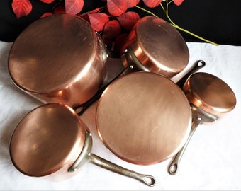 Professional copper saucepans - 5.960 kg - 13.14 Ib - professional kitchen accessories, French cuisine countryside, French coppers gift.