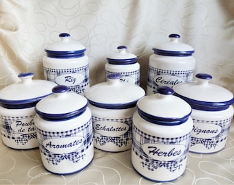Art Deco Ceramic Kitchen Pots, Vintage Spice Pots, Glazed Stoneware Kitchen Pots, Art Deco Kitchen Tins, French Rustic Kitchen, Kitchen Gift