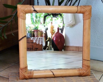 Espejo de bambú vintage, espejo de pared de bambú antiguo, decoración de pared de baño, decoración de casa de campo, decoración de habitación de invitados, regalo de vacaciones.