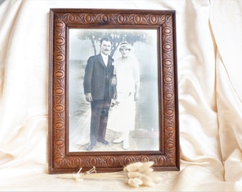 Old Wedding Photo, Wedding Couple Portrait, Vintage Photography, Vintage Frame, French vintage Wall Decor, Black and White Artistic Photo.