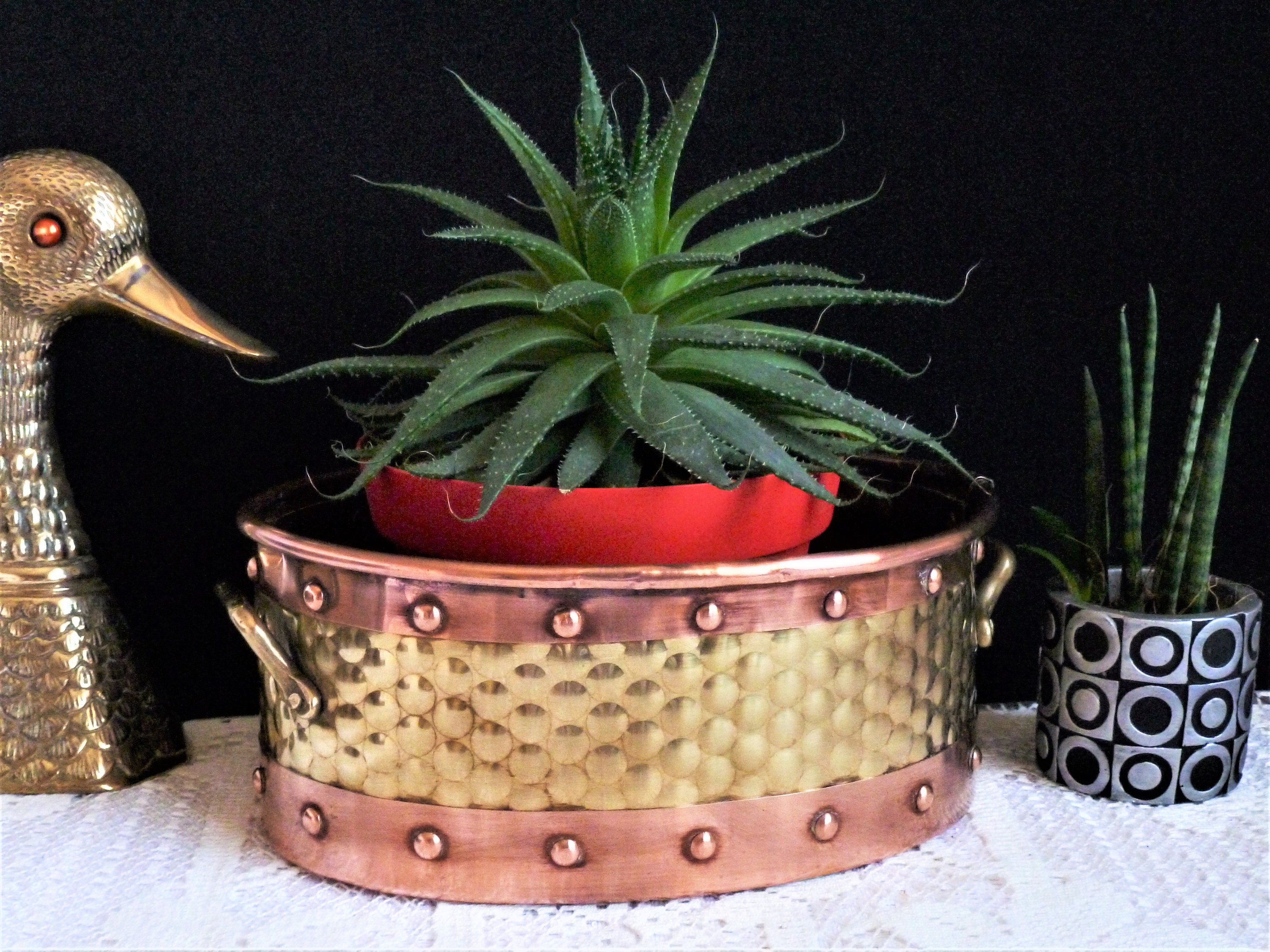 Former copper planter, copper and brass planter, copper plant pot, interior garden decoration, French copper gift, mother's day, gift woman.