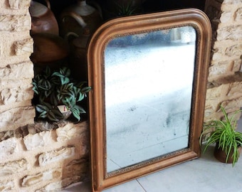 Antique Louis Philippe mirror 71 X 56.5 cm/28 X 22.24” - Decorative mercury-painted wood wall mirror, antique French wood and stucco mirror.
