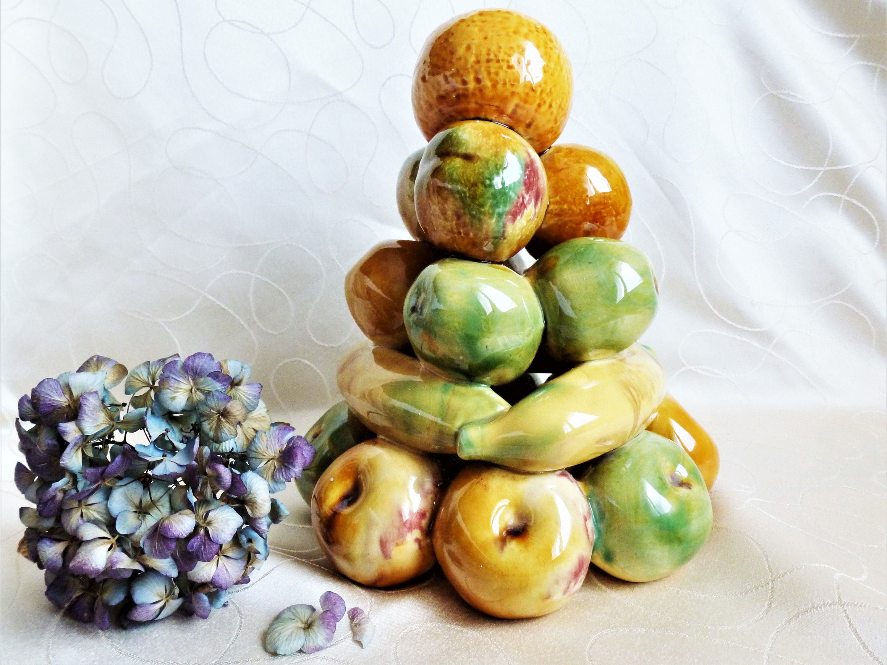 Ceramic Fruit Pyramid Ceramic Apples Ceramic Centerpiece Etsy Uk