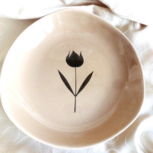 Oud Niderviller dessertservies met handgeschilderd zwart tulpendecor, keramische schaal en 8 kopjes, oud Frans art deco servies. afbeelding 4