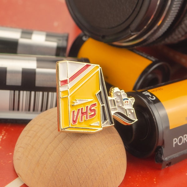 Classic VHS Tape Enamel Pin — Retro home entertainment accessories | Gift ideas for retro film lovers | Analogue Days