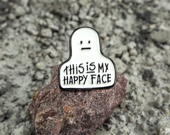 Happy Face Enamel Pin | Gift ideas for introverts | Monochrome design | Black and White Pins | Minimalist