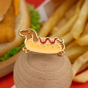 Hot Dog with Ketchup Enamel Pin – Dachshund Delight | Fast food collection