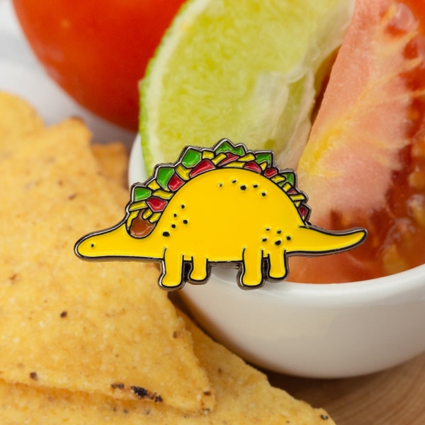Taco Saurus Enamel Pin – Fresh and toasty taco dinosaur