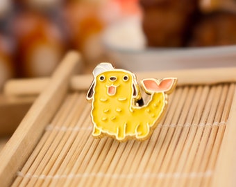 Shrimp Tempura Puppy with a Chef Hat Enamel Pin — Japanese street food | Ebi tempura pup | Labrador dog