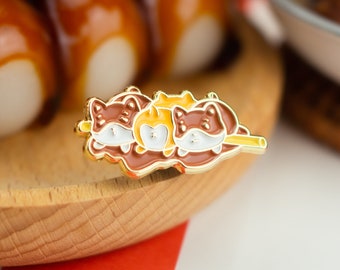 Sweet Soy Sauce Dango Doggos Enamel Pin — Japanese street food | Cute food illustration | Gift for dog lovers | Mitarashi Dango | Corgi butt