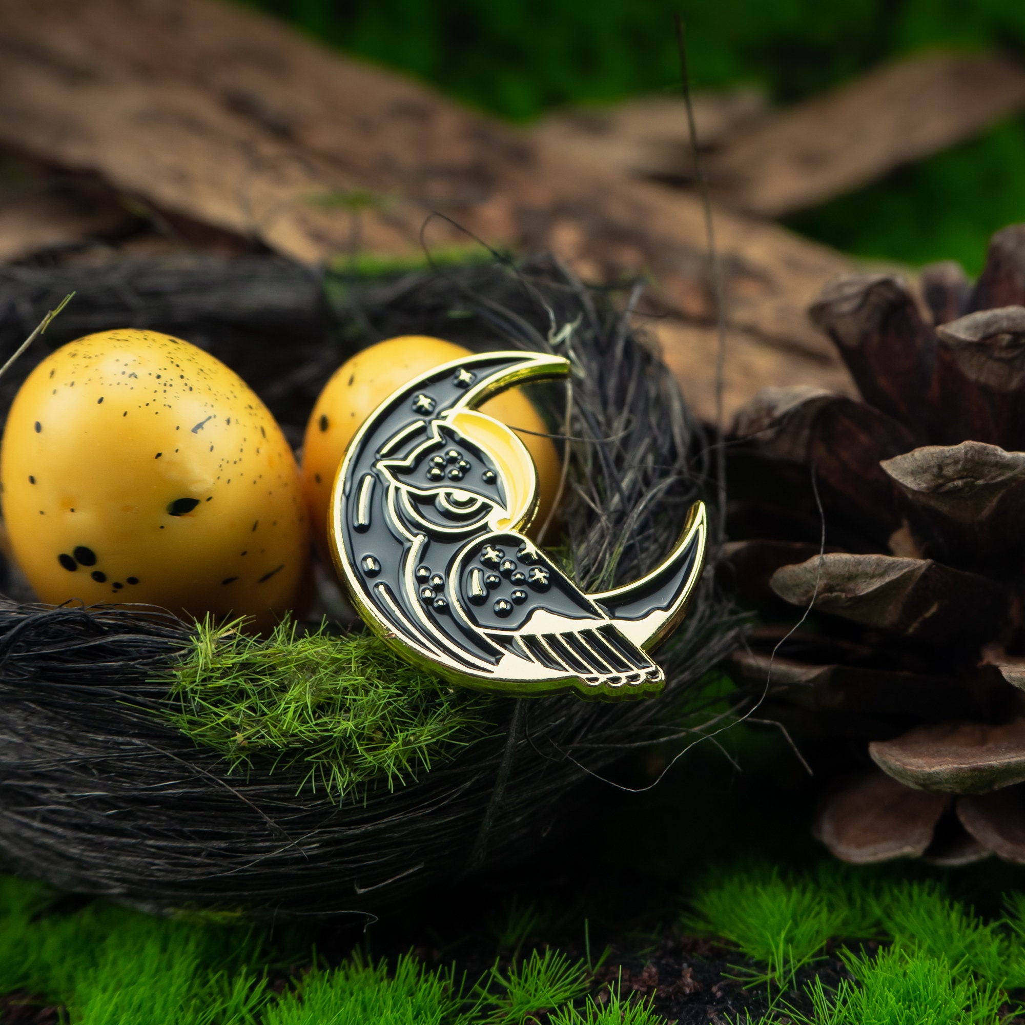 Night Owl Enamel Pin: Fantasy Moon Guardian, Celestial Owl Art Badge, Mystical Witchy Gift