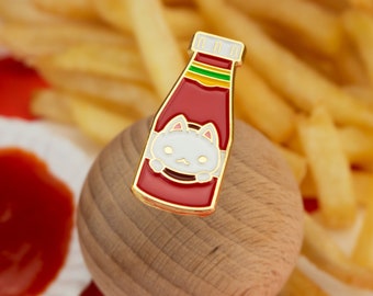 Ketchup Cat Enamel Pin - Fun and quirky bestie/couple accessory