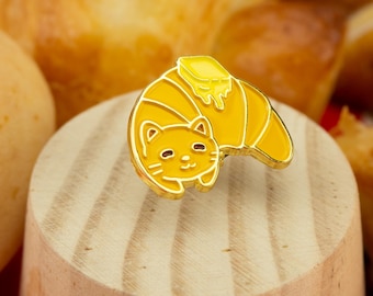 Cat Croissant Enamel Pin – Cute Foodie Gift