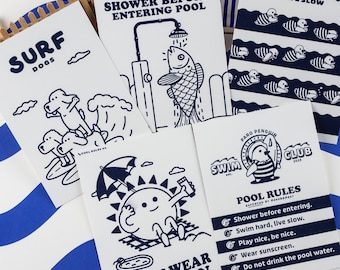 Paro Penguin Swim Club A6 Prints | Original Illustrations | Mini Art Prints | Swim Rules Postcards