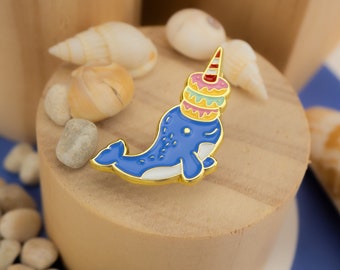 Narwhal Donuts Enamel Pin - Arctic Narwhal with a love of sweet treats | Marine Life