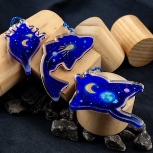 Aquatic Space Series Keychains — Manta Ray, Trout Fish, Conch Shell | Galactic Animal Acrylic Charm Keyring | Marine Animals | Bag Charm