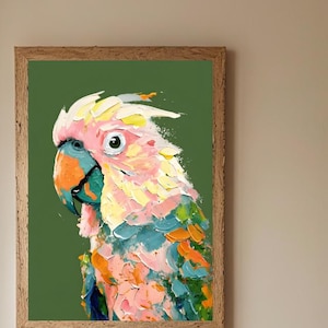 Colourful Impressionist Australian Bird Painting Cockatoo Galah With Whimsical Texture Portrait Home Decor Digital Download
