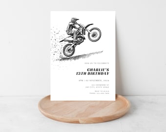 Motocross Dirt Bike Birthday Invitation Editable Canva Template, Racing Birthday Printable