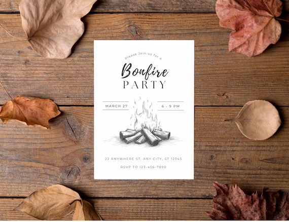 Bonfire Party Invitation | Fall Rustic Fire Pit Invite | Editable Canva Template
