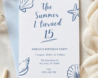 Summer I Turned Pretty Birthday Invitation Coastal Birthday Invite Beach Party | Editable Canva Template