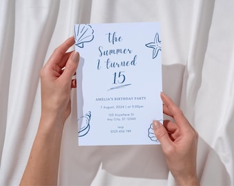 The Summer I Turned Pretty Birthday Invitation Coastal Birthday Invite Beach Party | Editable Canva Template