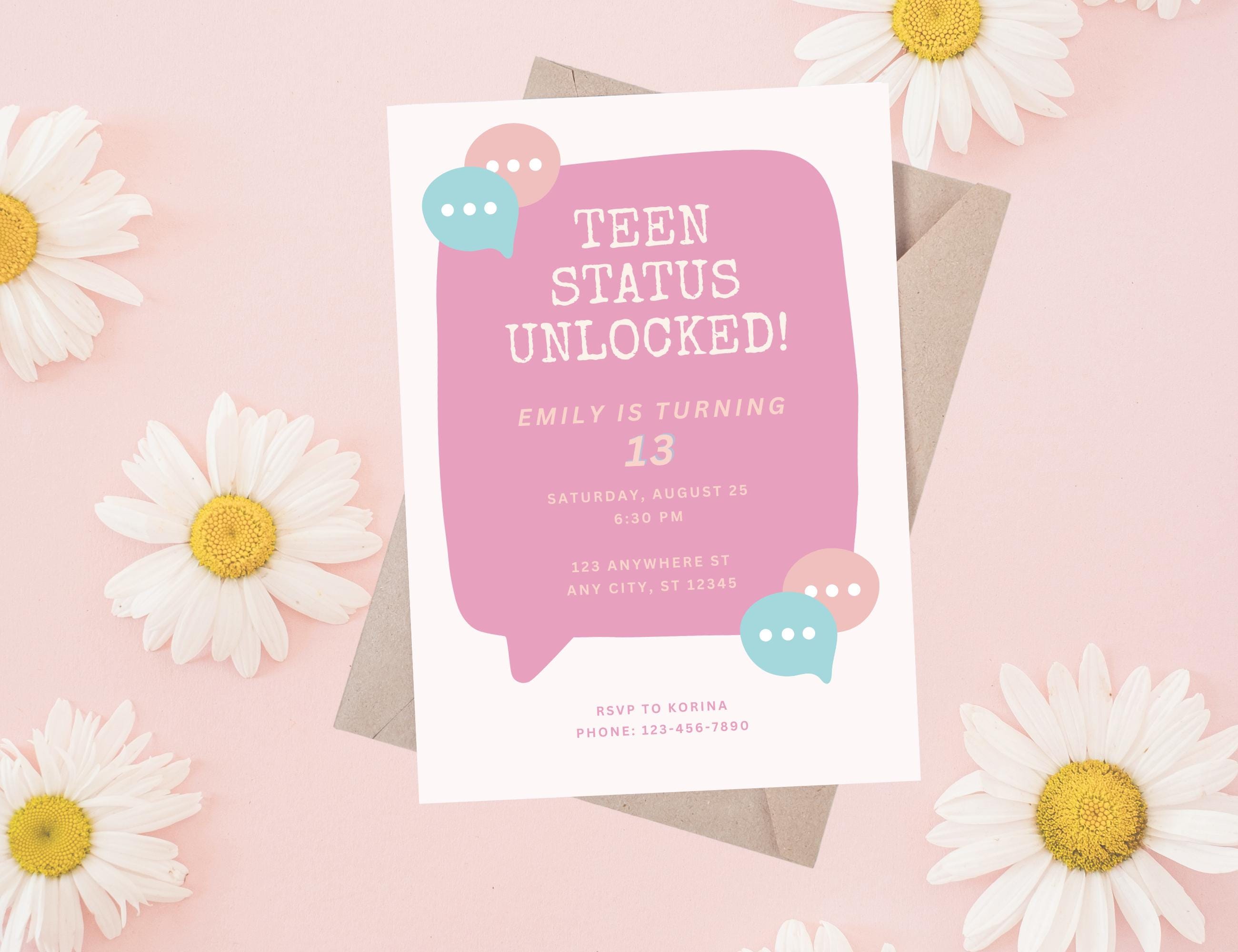 Teen Status Unlocked Invitation | Teen Tween 13th Birthday Invite ...