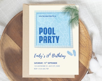Pool Party Birthday Invitation | Editable Canva Template (Digital Download)