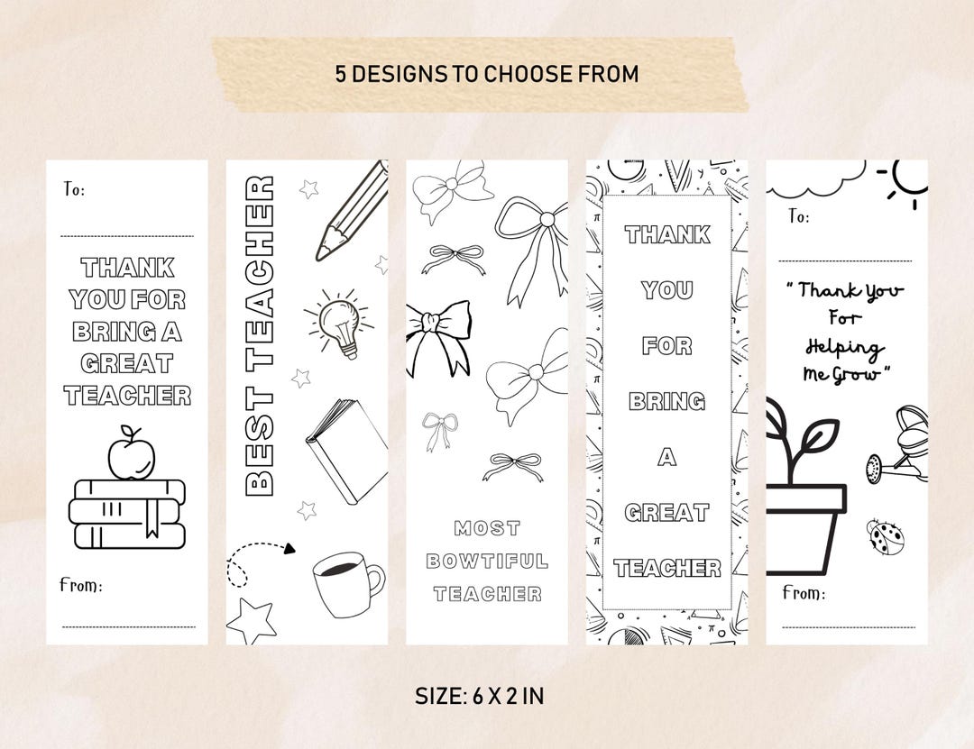 Printable Teacher Thank You Gift Appreciation Coloring Bookmarks (PDF ...