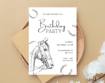 Horse Birthday Invitation Template: Western Ranch Party, Editable Canva Invite (Digital Download)