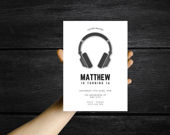 Kopfhörer Geburtstagseinladung Teen | Musik-Party | Bearbeitbare Canva Vorlage | Jungen 16. Geburtstag Digitale Einladung