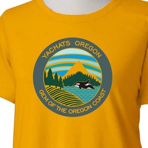 YACHATS OREGON Gem Of The Oregon Coast - Basic Women&#39;s Style Tshirt - Adult Sizes S-3XL - orca killer whale forest sea ocean beach