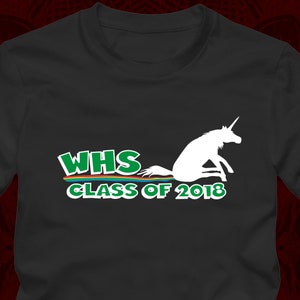 WALDPORT HIGH SCHOOL Class of 2018 Unicorn Butt Streak  - Basic Men&#39;s/Unisex Tshirt - Adult Sizes S-3XL -16 Color Options