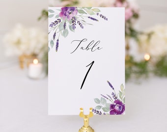Número de mesa de boda en acuarela color lavanda (descarga digital)