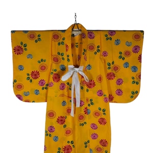 Japanese Kimono Robe Yellow Floral Kimono Dress | Floral Kimono | Kimono Cardigan| Long Kimono Robe | Yukata  - A749