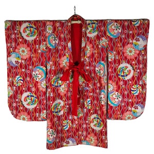 Japanese Kimono Robe Red Abstract Kimono Dress | Floral Kimono | Kimono Cardigan| Long Kimono Robe | Yukata  - A766