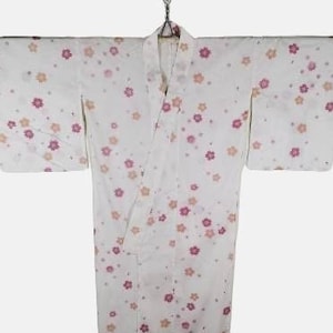 Japanese Kimono Robe White Floral Cotton Kimono Dress | Floral Kimono | Kimono Cardigan | Long Kimono Robe | Yukata kimono - A591