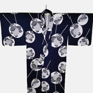 Japanese Kimono Robe Dark Blue Floral Cotton Kimono Dress | Floral Kimono | Kimono Cardigan | Long Kimono Robe | Yukata kimono - A587