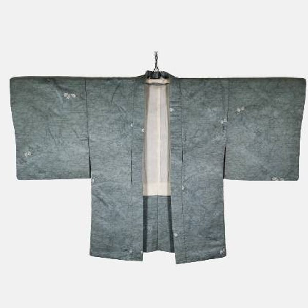 Japanese Grey Haori Floral Kimono Jacket | Floral Kimono Haori | Kimono Cardigan | Short Kimono Robe | Short Sleeve - A634
