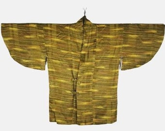 Japanese Yellow Haori Dochugi Abstract Kimono Jacket | Floral Kimono Haori | Kimono Cardigan | Short Kimono Robe | Short Sleeve - A499