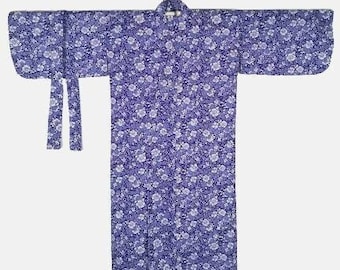 Japan Purple Robe Japanese Cotton Yukata Purple Flower Floral Pattern Vintage Long Kimono ...