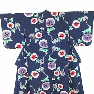Japanese Kimono Robe Blue Floral Cotton Kimono Dress | Floral Kimono | Kimono Cardigan| Long Kimono Robe | Yukata  - H941