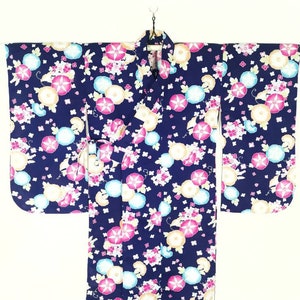 Japanese Kimono Robe Blue Floral Kimono Dress | Floral Kimono | Kimono Cardigan| Long Kimono Robe | Yukata  - A105
