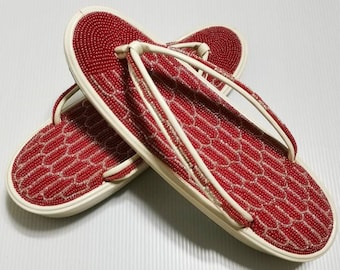 Japanese Traditional Red White Zori Geta Sandal Slipper Geta Shoes Geisha Geta Wood Maiko Kimono Costume - A454