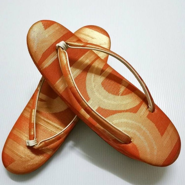 Japanese Traditional Orange Zori Geta Sandal Slipper Geta Shoes Geisha Geta Wood Maiko Kimono Costume - A470