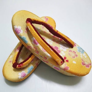 Japanese Traditional Yellow Orange Zori Geta Sandal Slipper Geta Shoes Geisha Geta Wood Maiko Kimono Costume - A491