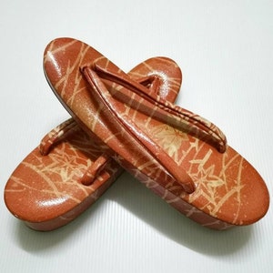 Japanese Traditional Orange Zori Geta Sandal Slipper Geta Shoes Geisha Geta Wood Maiko Kimono Costume - A463