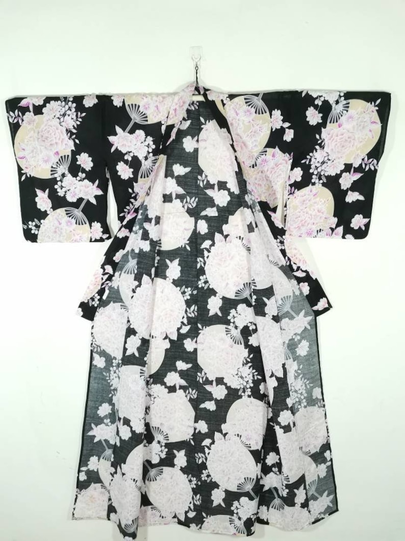Japanese Kimono Robe Black Floral Cotton Kimono Dress Floral Kimono