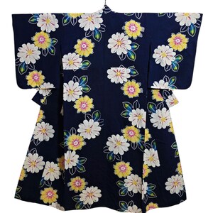 Japanese Kimono Robe Blue Floral Cotton Kimono Dress | Floral Kimono | Kimono Cardigan| Long Kimono Robe | Yukata - N50