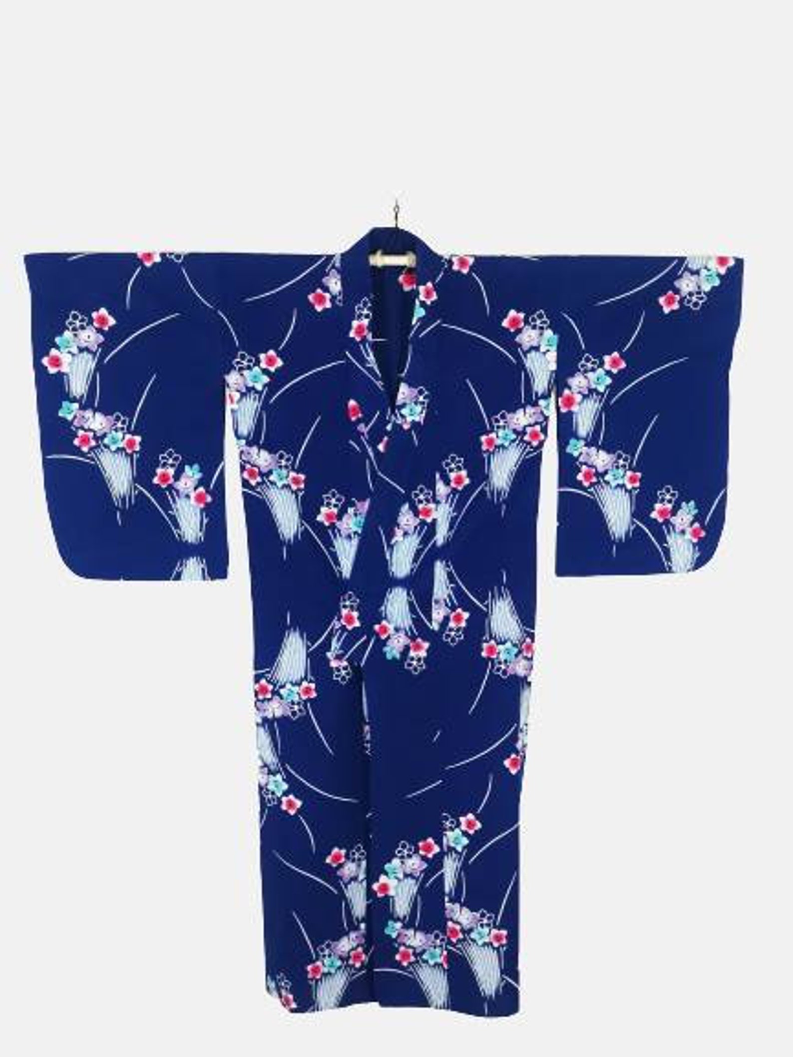 Japanese Kimono Robe Blue Floral Kimono Dress Floral Kimono Etsy