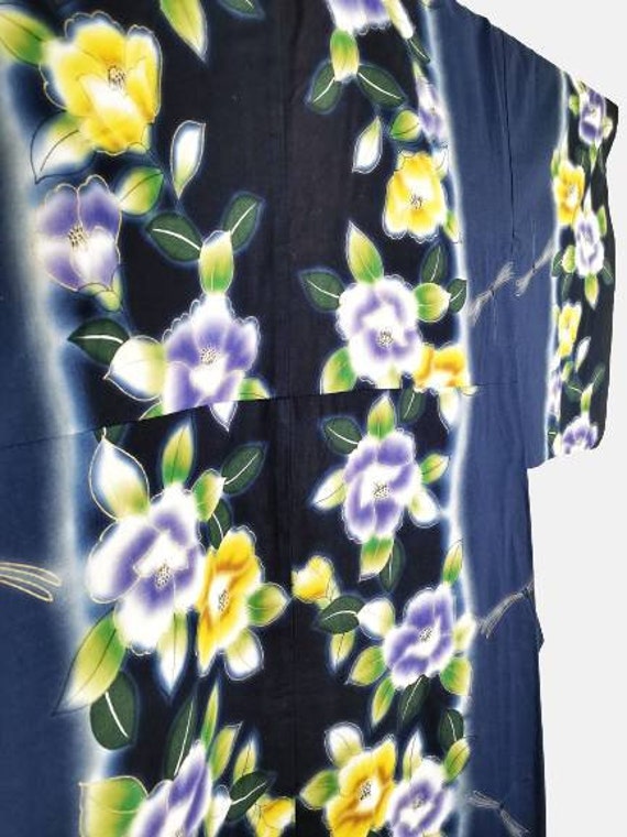 Japanese Kimono Robe Blue Floral Cotton Kimono Dr… - image 6